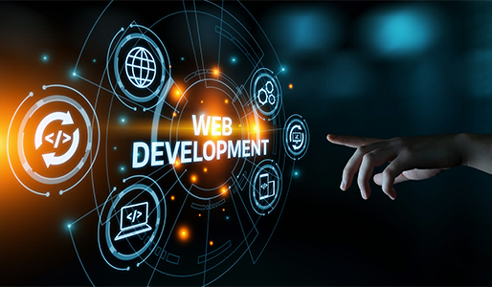 Web development interface with connected icons